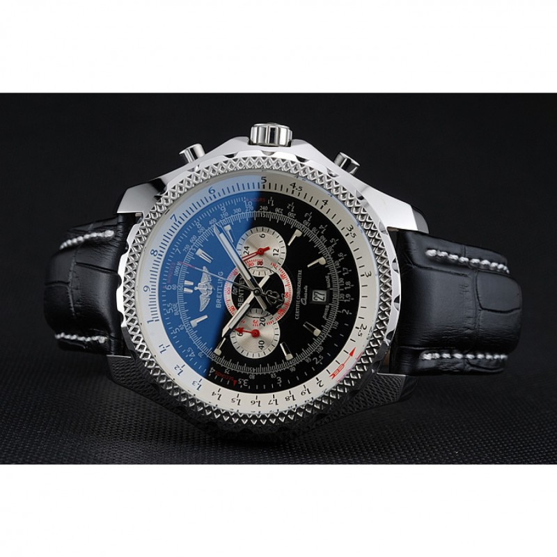 Breitling Bentley Chronograph Black Dial Black Leather Strap-3
