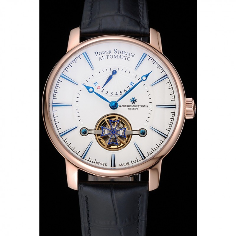 Vacheron Constantin Tourbillion Power Reserve White Dial Gold Case Black Leather Bracelet 1454272-1