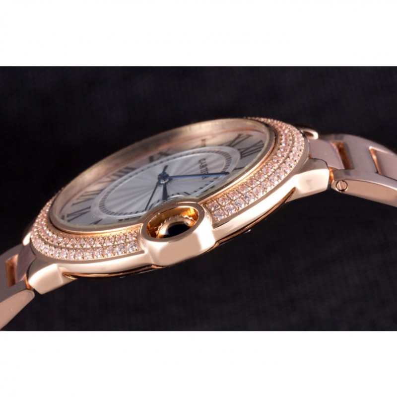 High Quality Replica Watches Cartier Ballon Bleu 42mm White Dial Diamonds Pink Gold Case And Bracelet-5