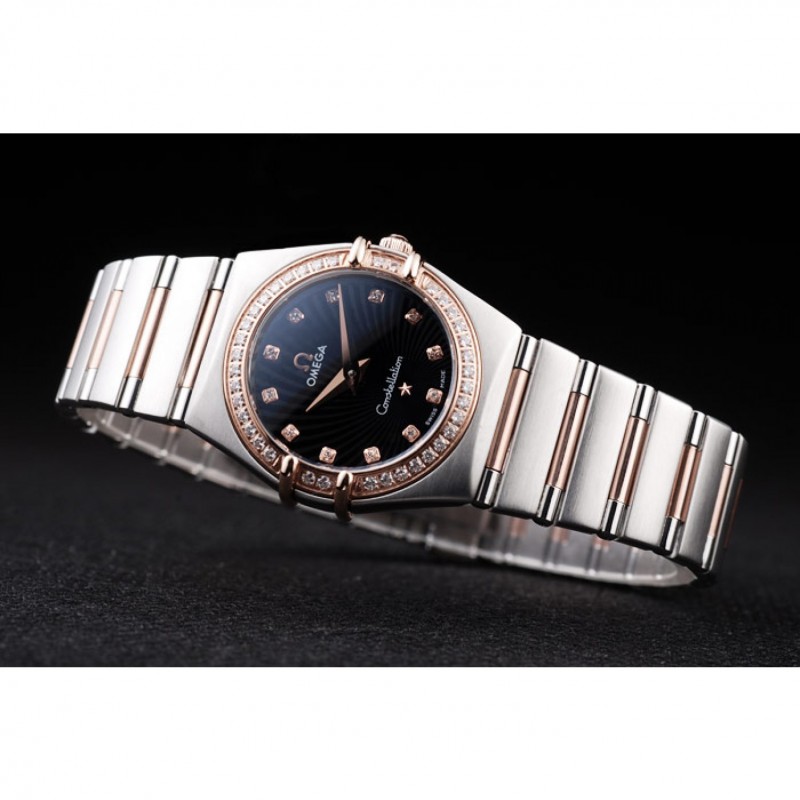 Best Omega Swiss Constellation Jewelry Diamond Case Radial Emblem Black Dial 98113-4