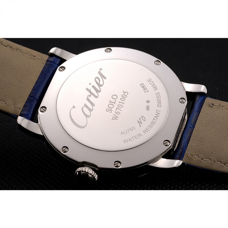 Cartier Ronde Solo White Dial Diamond Hour Marks Stainless Steel Case Blue Leather Strap-7