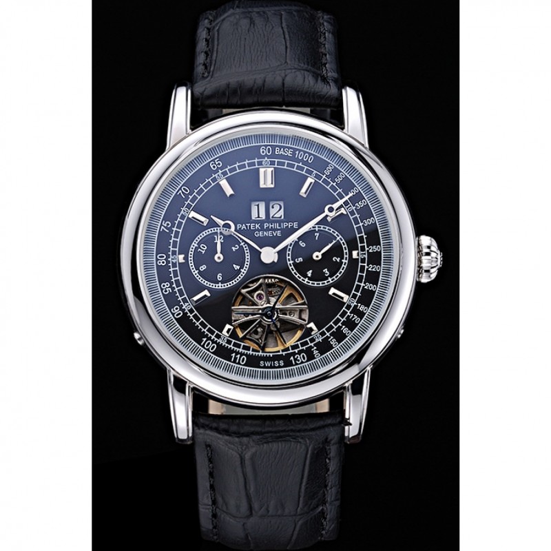 Cheap Patek Philippe Geneve Grand Complications Black Face Tourbillon Stainless Steel Black Band 622155-1
