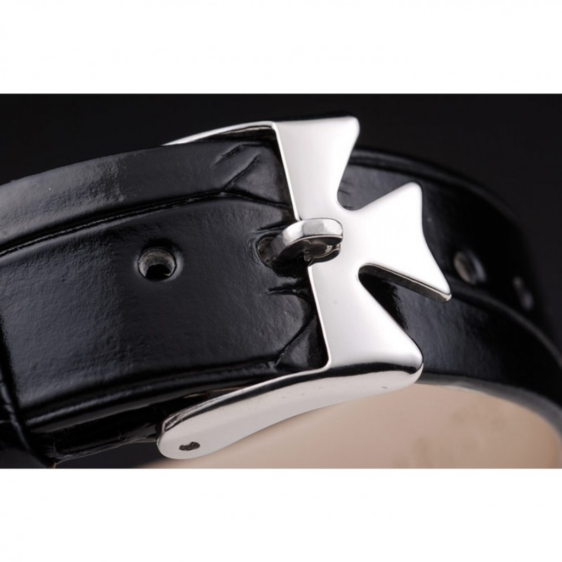 Best Vacheron Constantin Patrimony White Stainless Steel Case Black Leather Bracelet-4