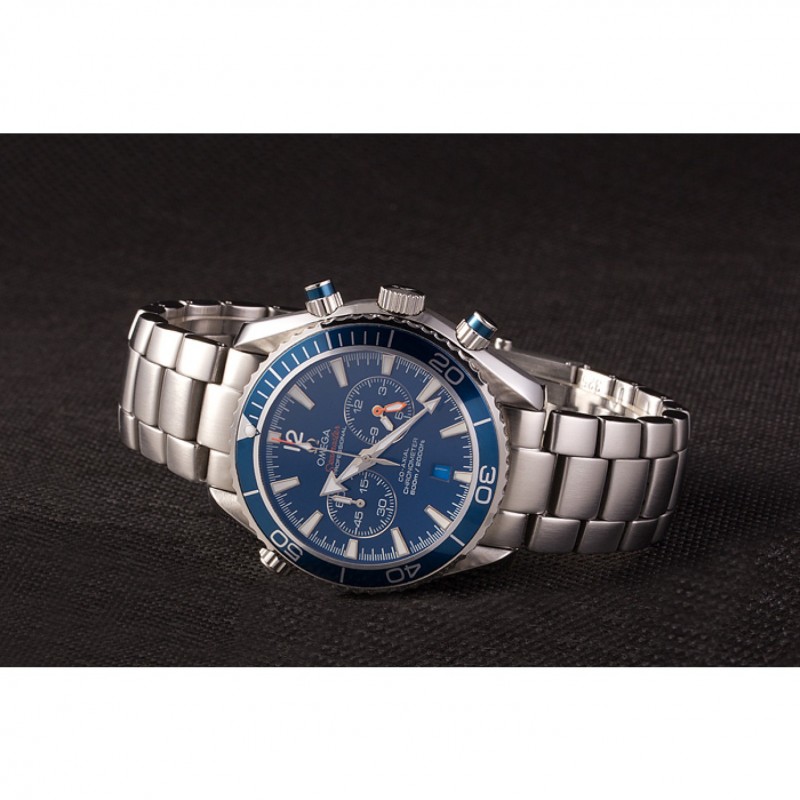 High Quality Replica Watches Omega Seamaster Planet Ocean Blue Bezel Blue Dial Stainless Steel Strap 80239-3