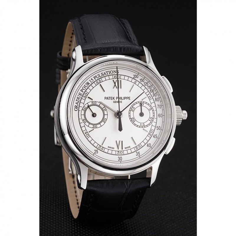 High Quality Replica Watches Swiss Patek Philippe 5170J Chronograph White Dial Stainless Steel Case Black Leather Strap-2