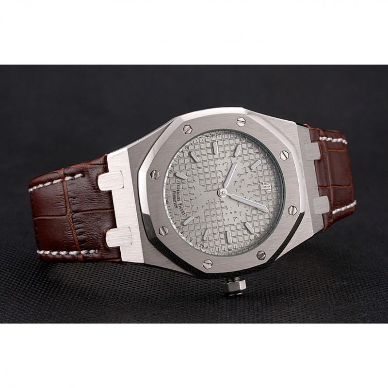 Audemars Piguet Royal Oak Fondation Gray Dial Stainless Steel Case Brown Leather Strap-4
