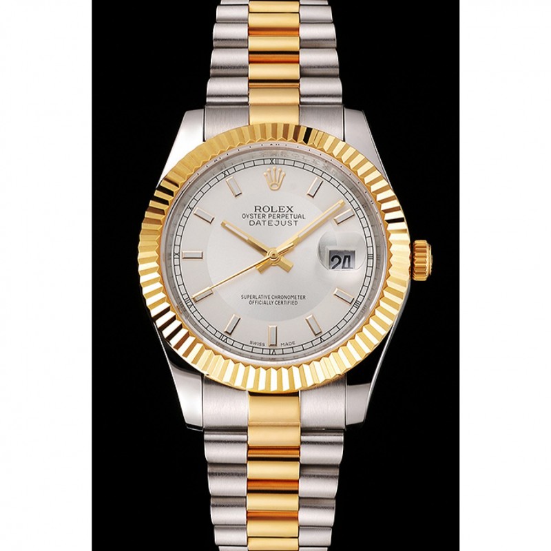 Swiss Rolex Datejust White Dial Gold Bezel Stainless Steel Case Two Tone Gold Bracelet-1