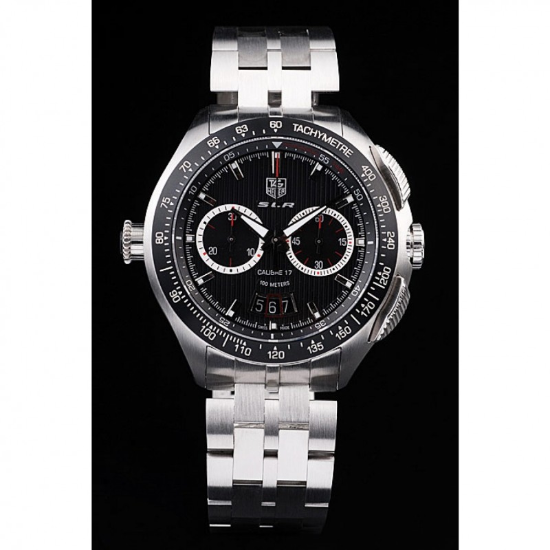 Tag Heuer Swiss SLR Tachymeter Bezel Stainless Steel Black Dial-1