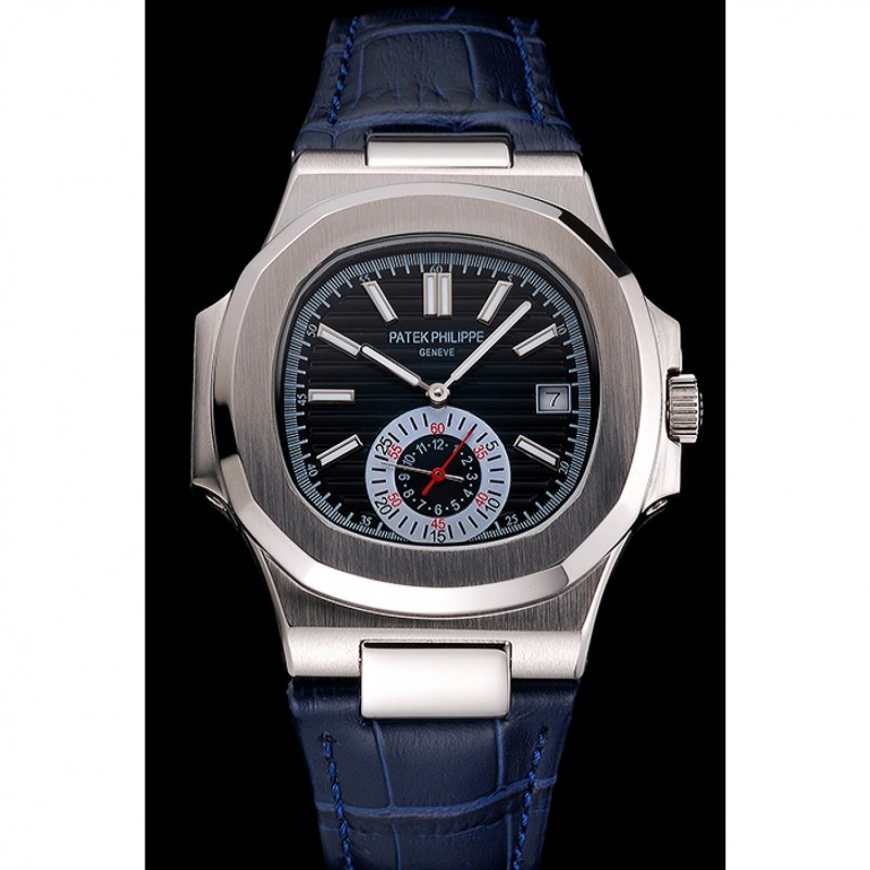 AAA Replica Watches Patek Philippe Nautilus Blue Dial Stainless Steel Case Blue Leather Strap-1