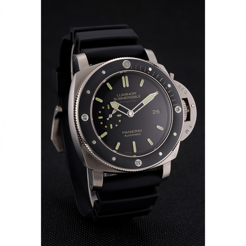 Cheap Replica Watches Swiss Panerai Luminor Submersible Black Dial Stainless Steel Case Black Bezel Black Rubber Strap-2