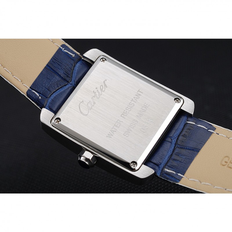 Cartier Tank MC Stainless Steel Case Blue Dial Blue Leather Strap 622178-5