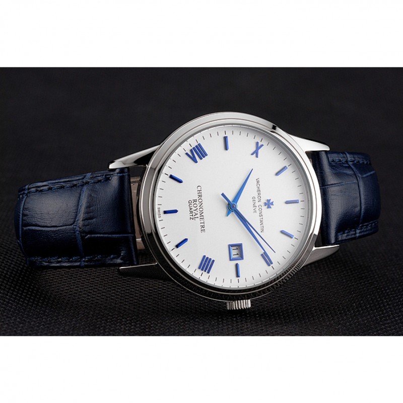 Vacheron Constantin Patrimony Chronometre Royal White Dial Stainless Steel Case Blue Leather Strap-4