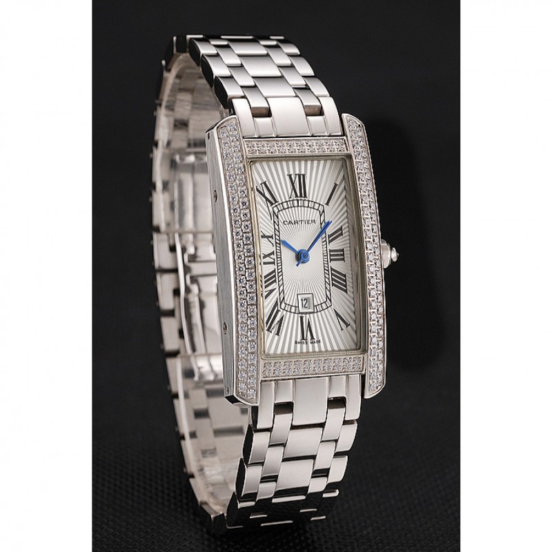 AAA Cartier Tank Americaine White Dial Diamond Bezel Stainless Steel Case And Bracelet 1453777-2