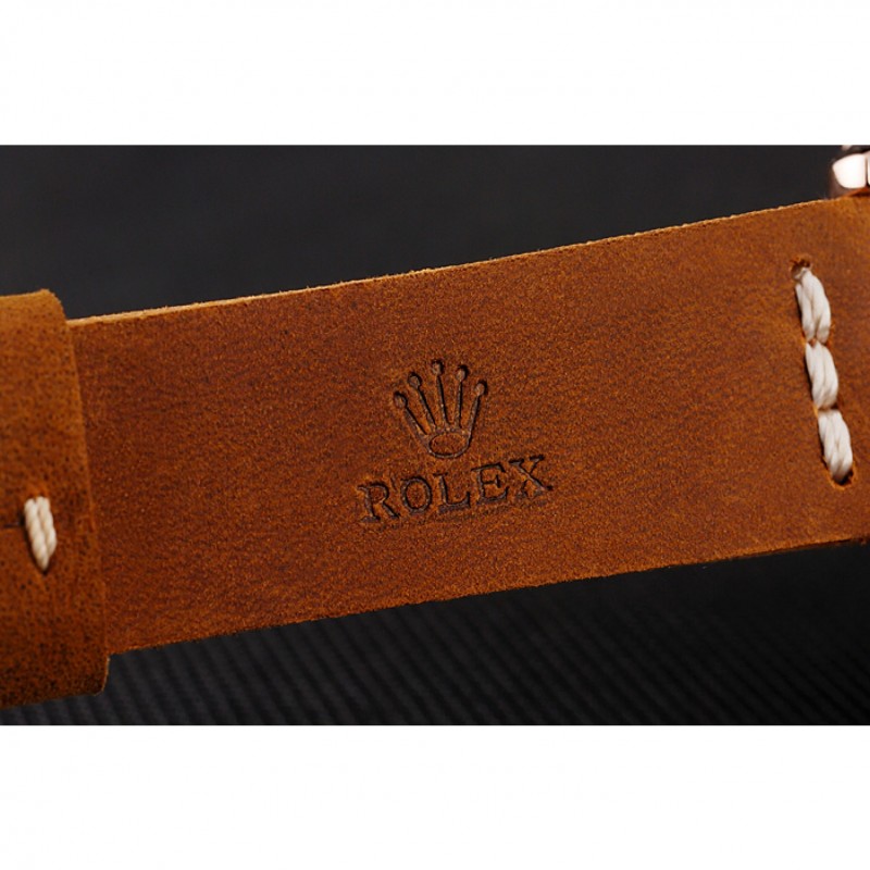 Luxury Replica Watches Rolex Yacht Master Black Dial Rose Gold Case Brown Leather Bracelet 1453861-5