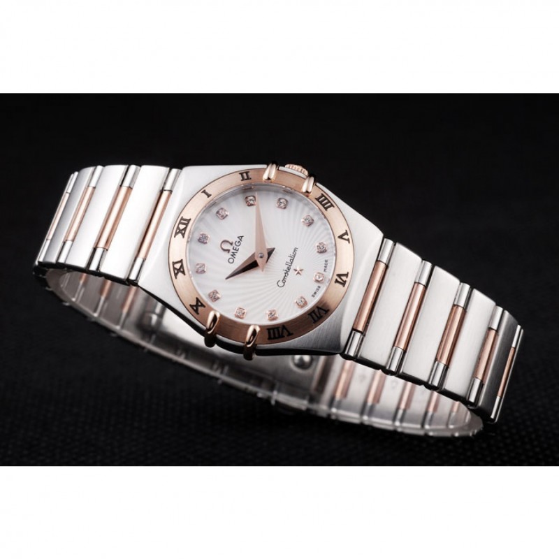 Omega Swiss Constellation Jewelry Rose Gold Case Small Radial Emblem White Dial-4