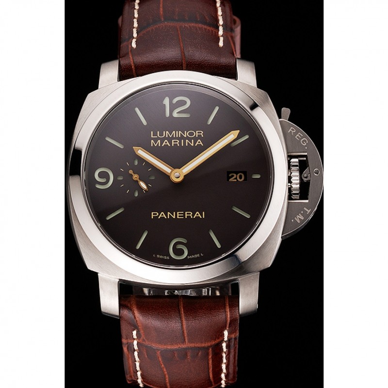 Luxury Swiss Panerai Luminor Marina 1950 3 Days Brown Dial Stainless Steel Case Brown Leather Strap-1
