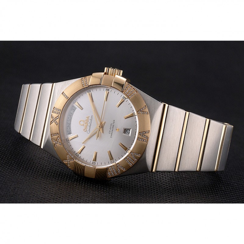 Swiss Omega Constellation White Dial Stainless Steel Case Gold Bezel Two Tone Bracelet-3