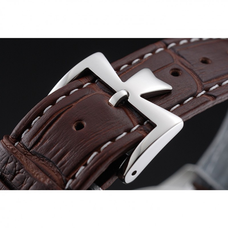 Swiss Vacheron Constantin Patrimony White Dial Silver Case Brown Leather Bracelet 1454158-5