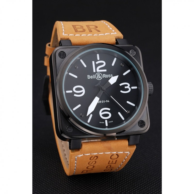 Bell and Ross BR 01-94 Black Dial Black Case Brown Leather Strap-2