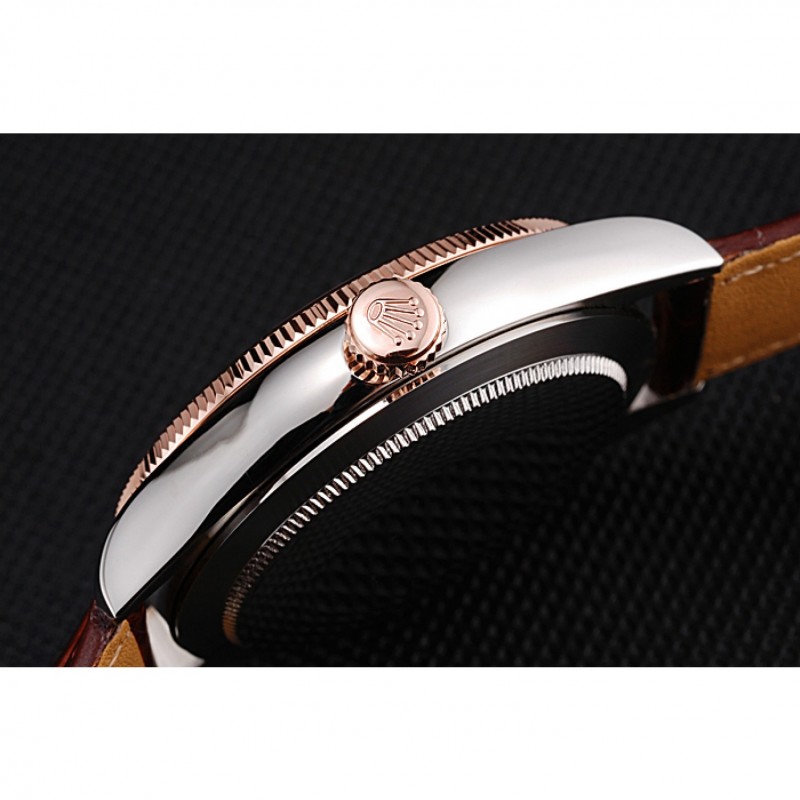Rolex Cellini Gold Dial And Bezel Stainless Steel Case Brown Leather Strap 622840-6