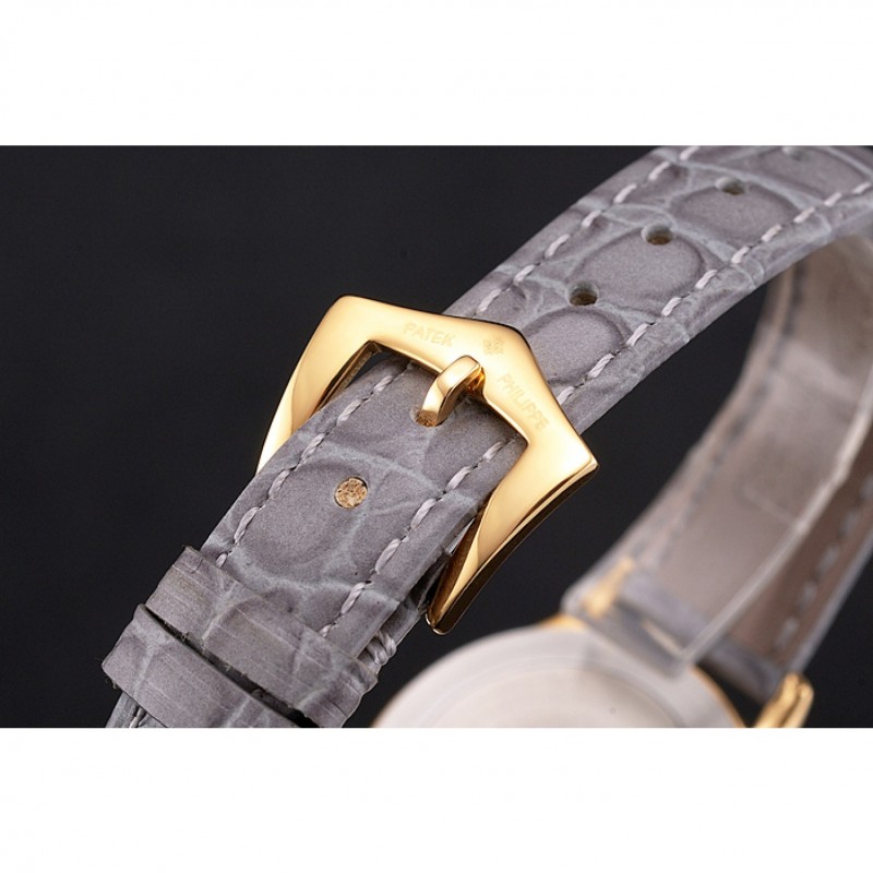 High End Replica Watches Patek Philippe Calatrava White Dial Gold Case Gray Leather Strap-5