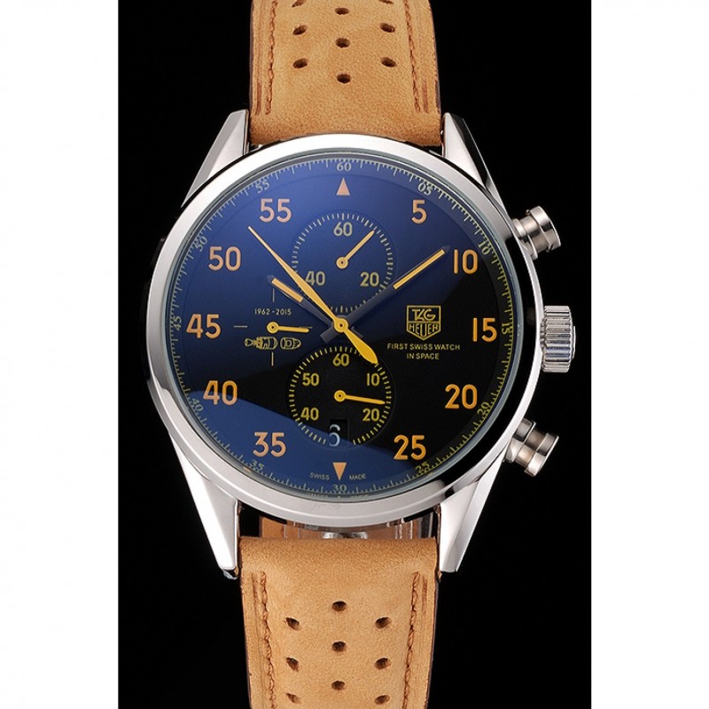 Tag Heuer Carrera SpaceX Silver Bezel with Black Dial and Light Brown Leather Strap tag264 621535-0
