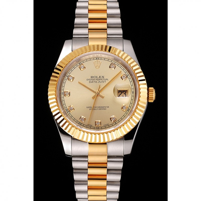Swiss Rolex Datejust Gold Dial And Bezel Stainless Steel Case Two Tone Bracelet-1