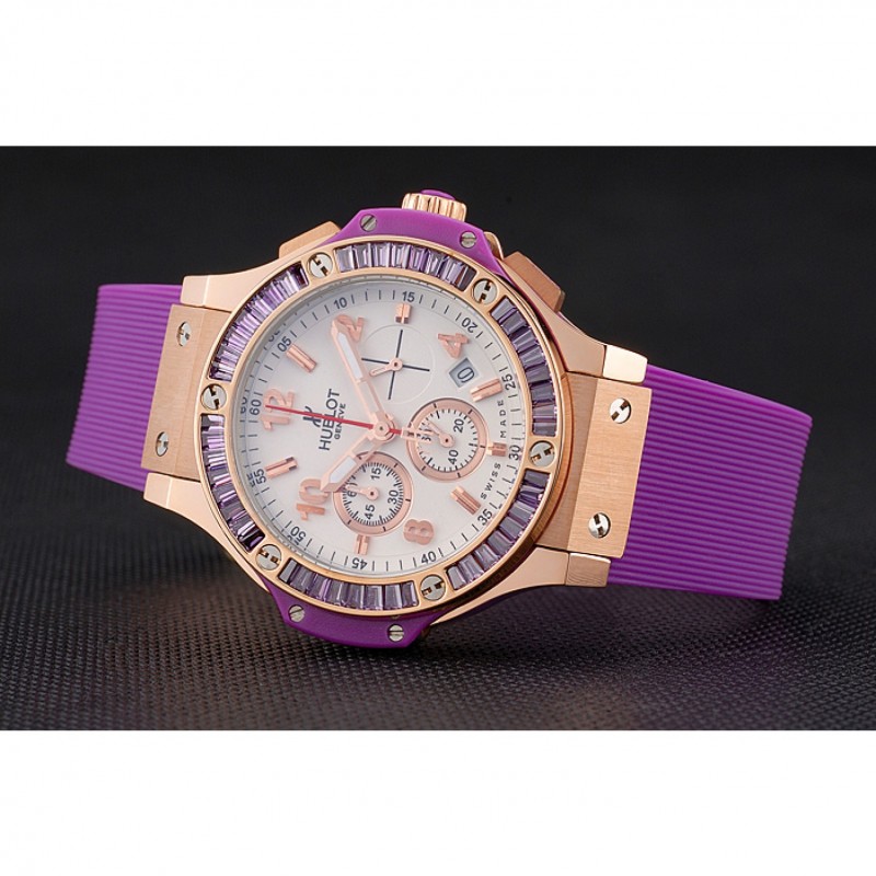 Best Replica Watches Hublot Big Bang Tutti Frutti Purple Strap Gold Dial-4