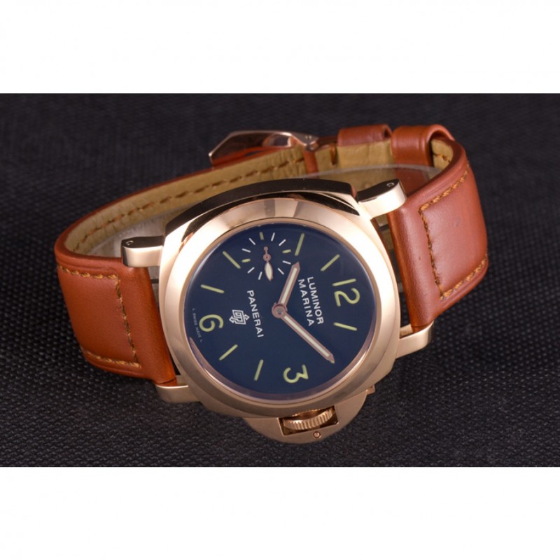 Panerai Luminor Marina Black Dial Brown Leather Bracelet-3
