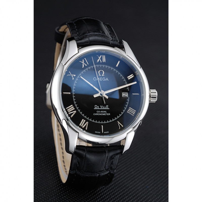 Omega DeVille Black Dial Stainless Steel Case Black Leather Strap 622829-2