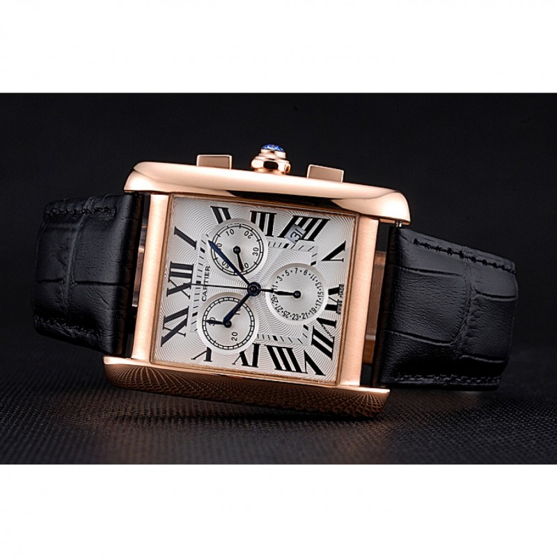 High Quality Cartier Tank MC White Dial Gold Case Black Leather Bracelet 622693-4