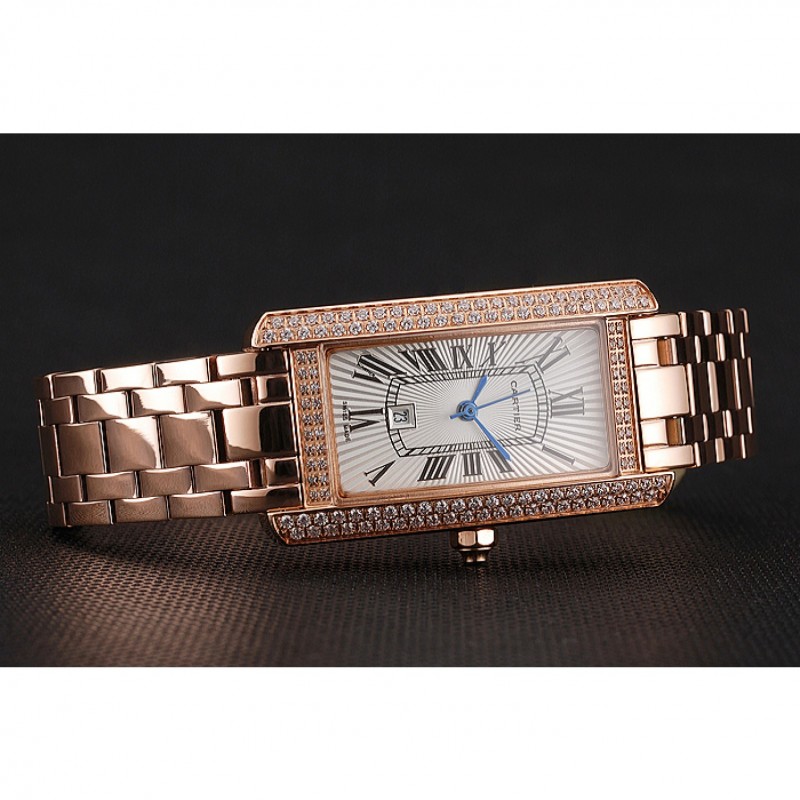 Cartier Tank Americaine White Dial Diamond Bezel Rose Gold Case And Bracelet 1453779-4