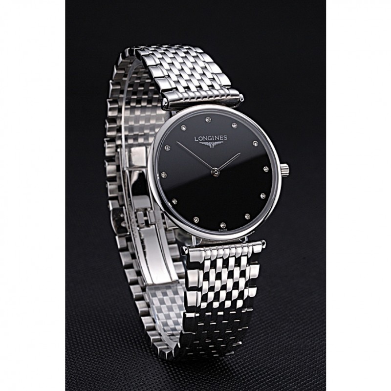 Longines La Grande Classique Stainless Steel Black Dial Diamond Markers Homme 622111-2