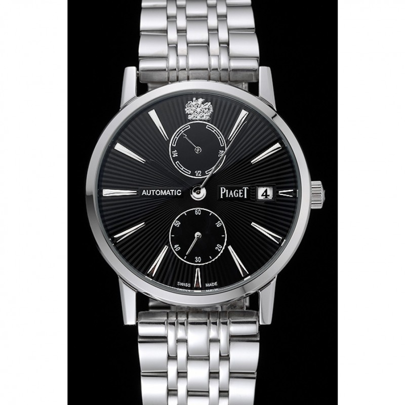 SS Replica Watches Piaget Altiplano Black Dial Silver Case Stainless Steel Bracelet 1454232-1