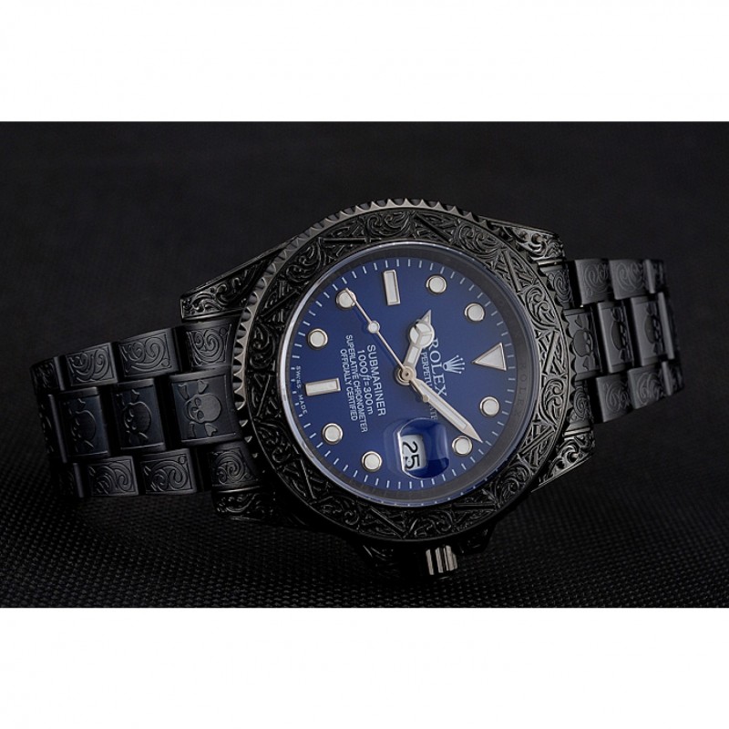 Swiss Rolex Submariner Skull Limited Edition Blue Dial All Black Case And Bracelet 1454084-4