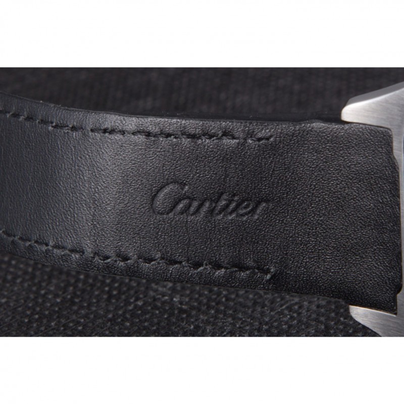 Swiss Cartier Santos Stainless Steel Bezel with Black Leather Strap 621524-7