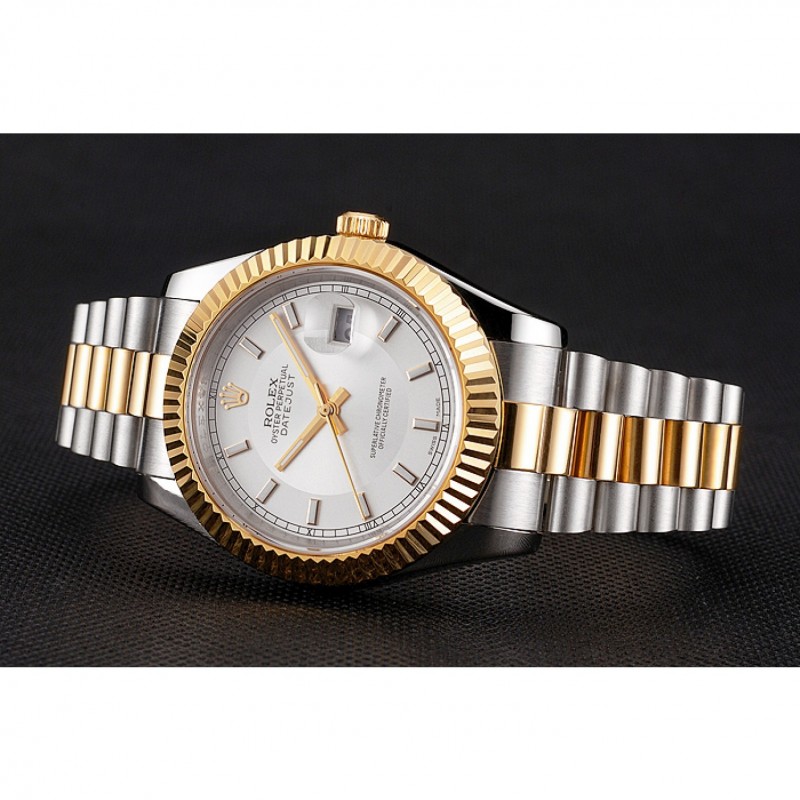 Swiss Rolex Datejust White Dial Gold Bezel Stainless Steel Case Two Tone Gold Bracelet-3