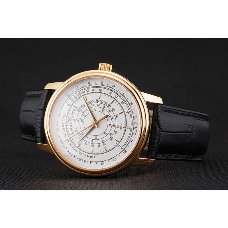 Best Replica Watches Swiss Patek Philippe Multi-Scale Chronograph White Dial Gold Case Black Leather Strap-3