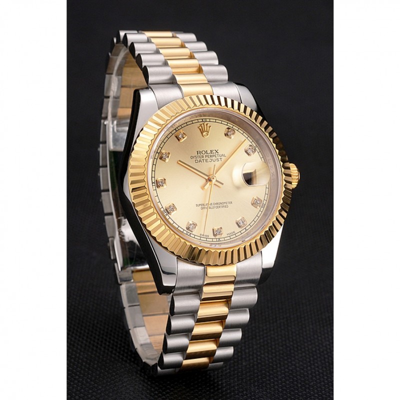 Swiss Rolex Datejust Gold Dial And Bezel Stainless Steel Case Two Tone Bracelet-2