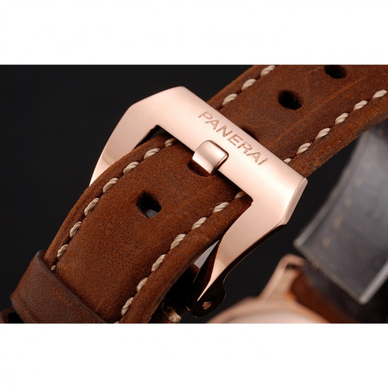 AAA Panerai Radiomir White Dial Diamond Bezel Rose Gold Case Brown Suede Leather Strap 1453799-5