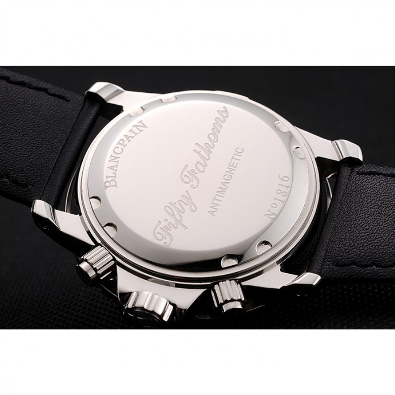 Blancpain Fifty Fathoms Speed Command Carbon Fiber Dial With Red Markings Stainless Steel Case Black Leather Strap 1453774-7