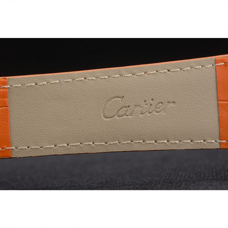 SS Cartier Tank Anglaise 36mm White Dial Gold Case Orange Leather Bracelet-7