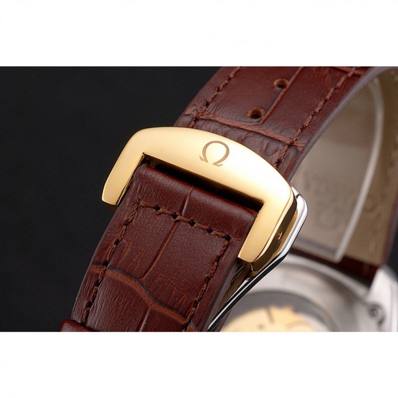 Omega Globemaster Gold Dial And Bezel Stainless Steel Case Brown Leather Strap-5
