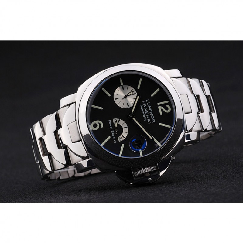 Cheap Replica Watches Panerai Luminor Power Reserve Black Dial Stainless Steel Bracelet-3