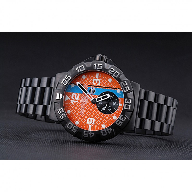 SS Replica Watches Tag Heuer Formula One Special Gulf Edition Orange And Blue Dial Ion Plated Steinless Steel Bracelet 622291-3