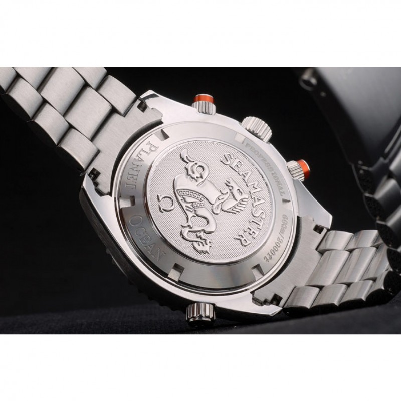High Quality Replica Watches Omega Seamaster Planet Ocean Orange Bezel Black Dial Stainless Steel Strap 80241-6