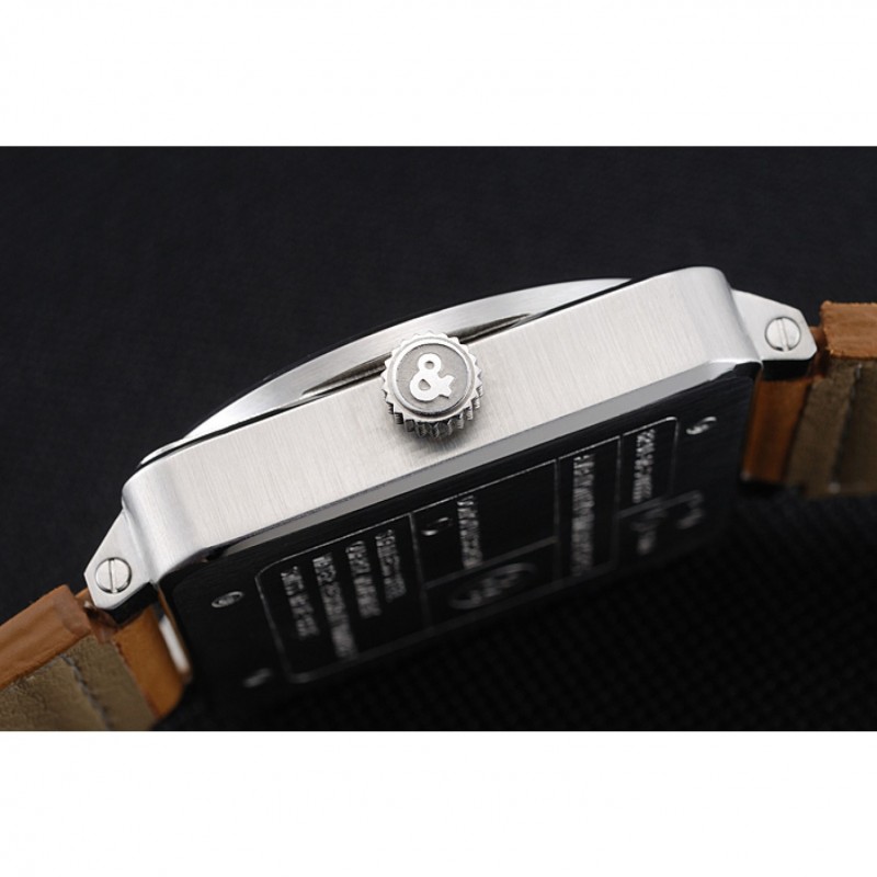 Bell and Ross BR 01-92 Black Dial Silver Case Gold Numerals Brown Leather Strap-8