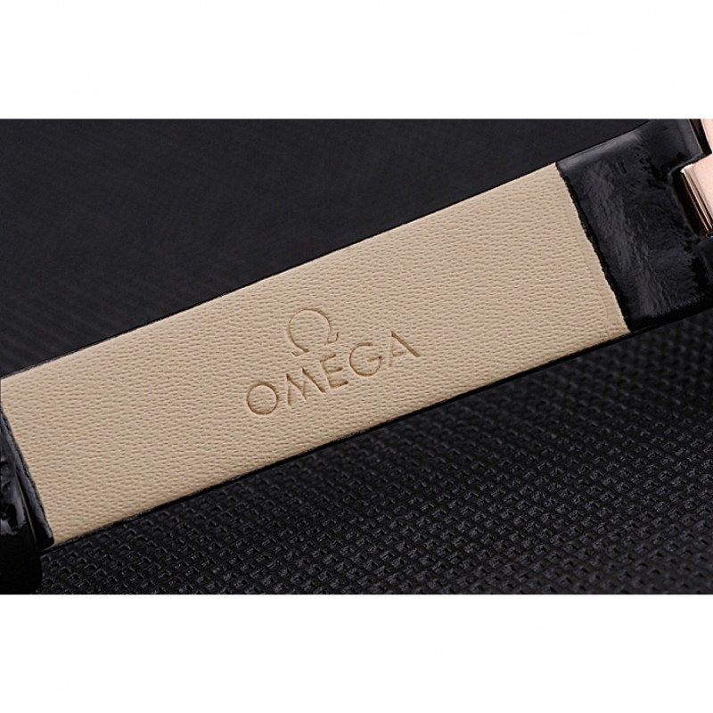Omega Ladies Watch White Dial Gold Case Black Leather Strap 622820-6