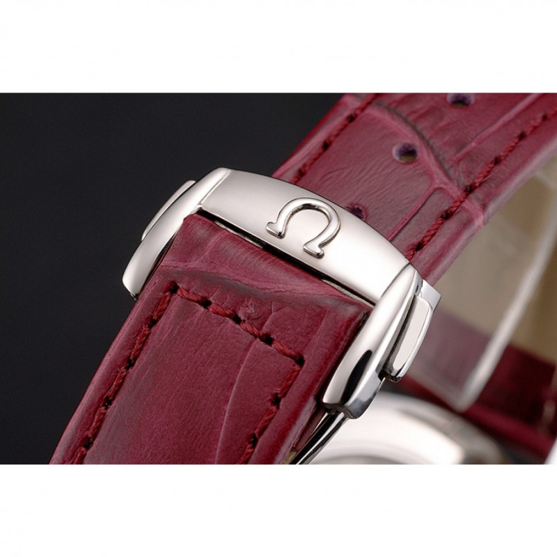 SS Replica Watches Omega Speedmaster Burgundy Dial Stainless Steel Case Diamond Bezel Burgundy Leather Strap-5