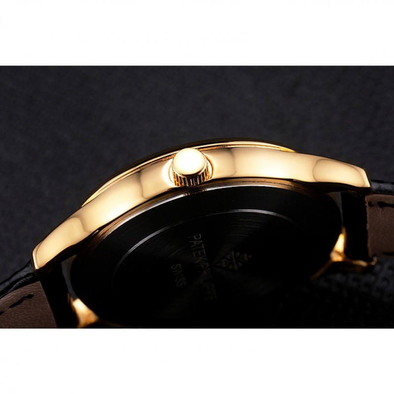 Patek Philippe Calatrava Gold Dial And Case Gold Case Black Leather Strap-8